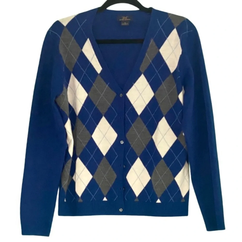 Brooks Brothers Long Sleeve 100% Merino Wool Blue-Gray Argyle Cardigan Size XL - Picture 4 of 5